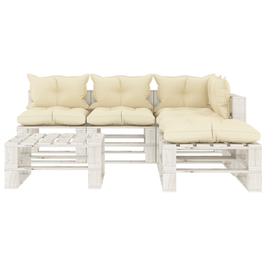 6 pcs conjunto lounge de jardim em paletes c/ almofadões creme