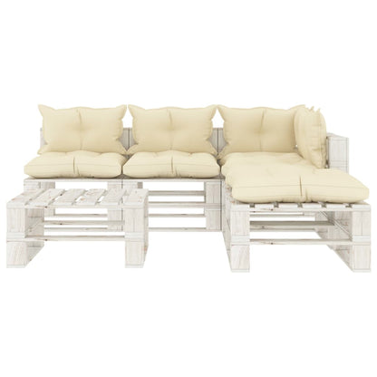 6 pcs conjunto lounge de jardim em paletes c/ almofadões creme