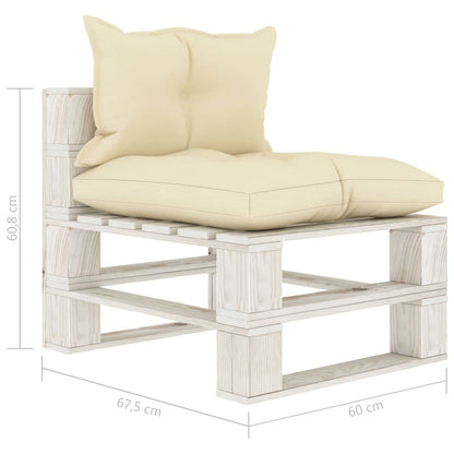 6 pcs conjunto lounge de jardim em paletes c/ almofadões creme