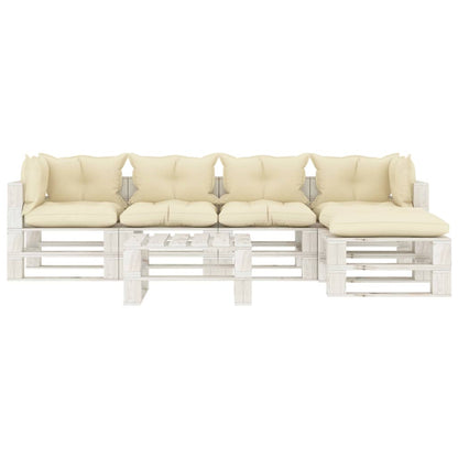 6 pcs conjunto lounge de jardim em paletes c/ almofadões creme