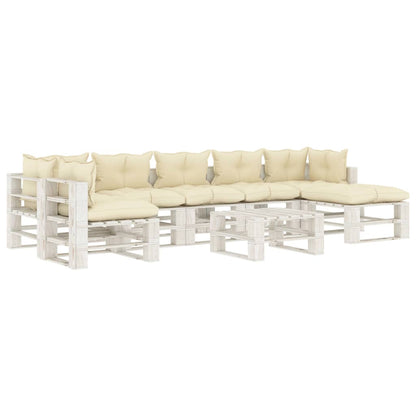 8pcs conj. lounge jardim paletes + almofadões madeira cor creme