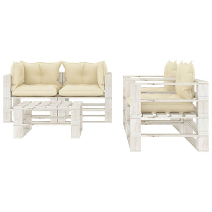 5 pcs conjunto lounge paletes de madeira c/ almofadões creme