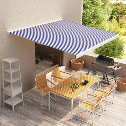 Toldo motorizado com caixa 300x250 cm azul e branco