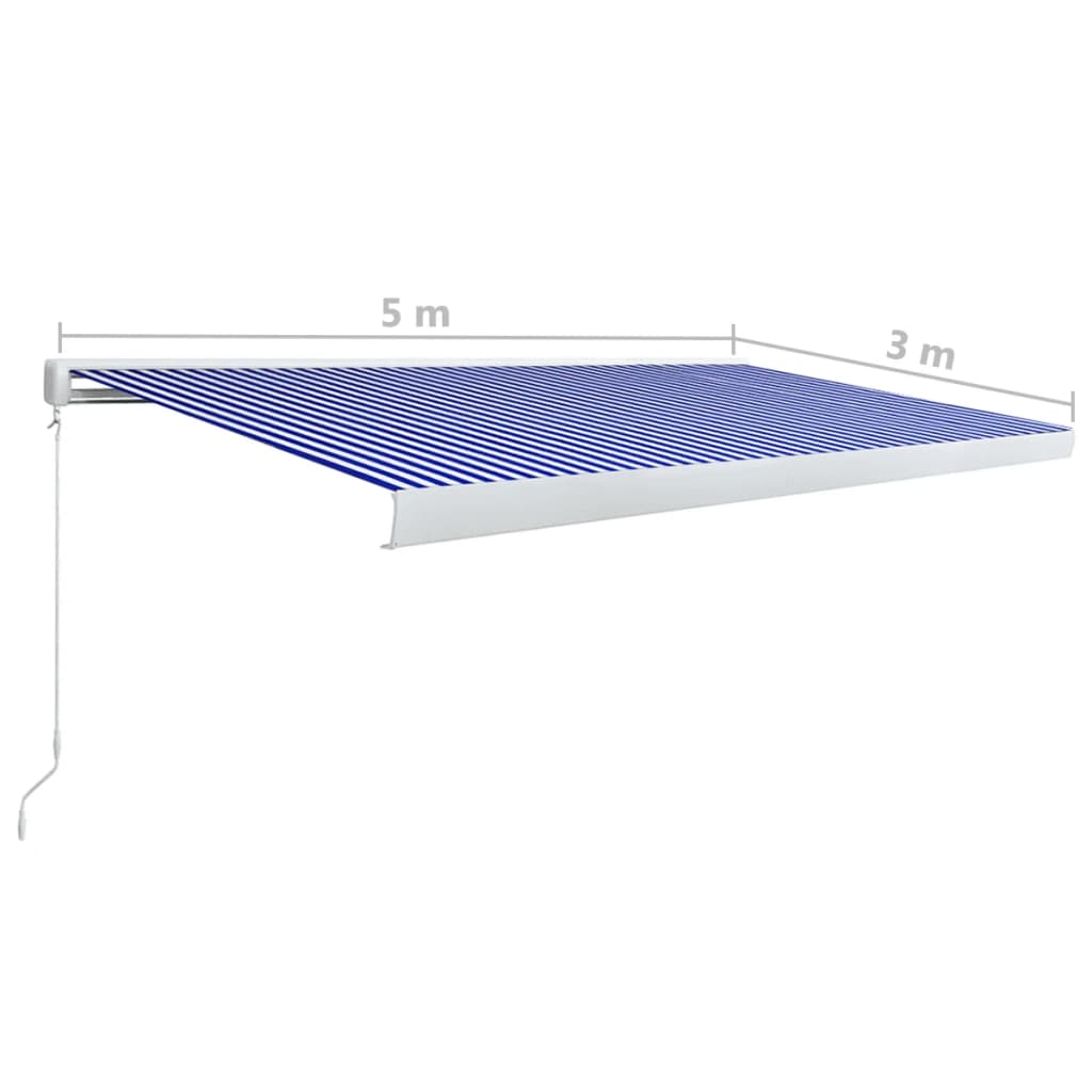 Toldo manual com caixa 500x300 cm azul e branco