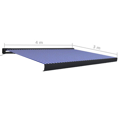 Toldo motorizado com caixa 400x300 cm azul e branco