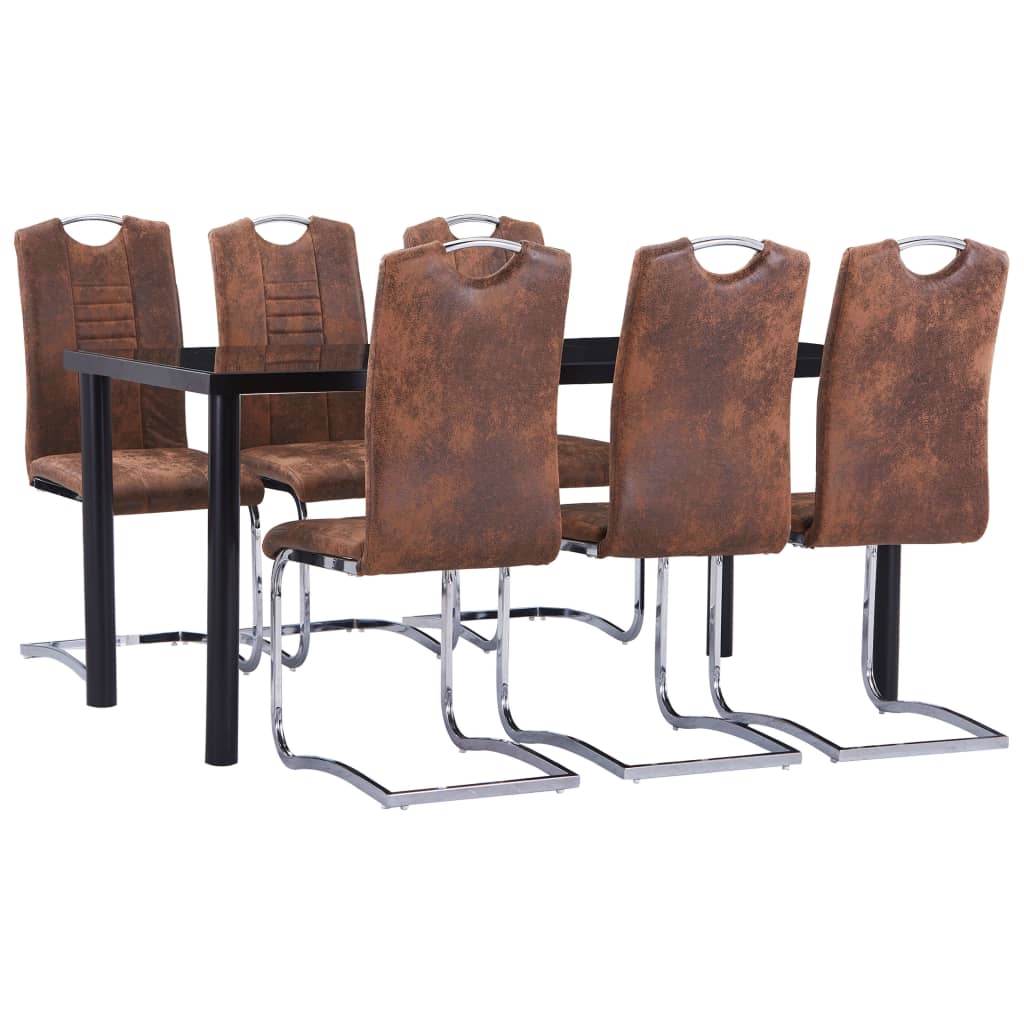 7 pcs conjunto de jantar camurça artificial castanho