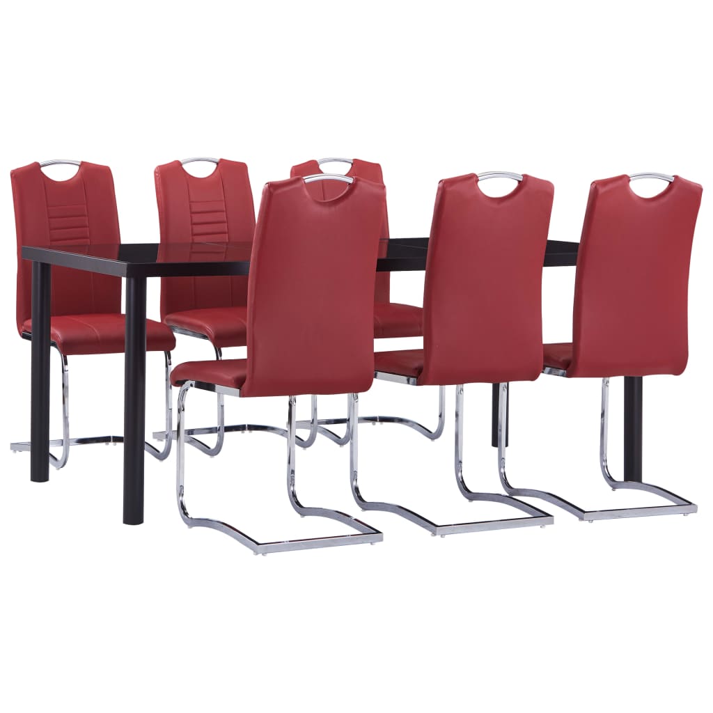 7 pcs conjunto de jantar couro artificial vermelho