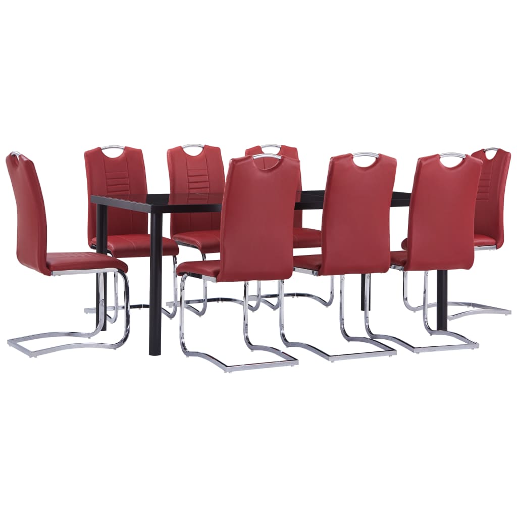 9 pcs conjunto de jantar couro artificial vermelho