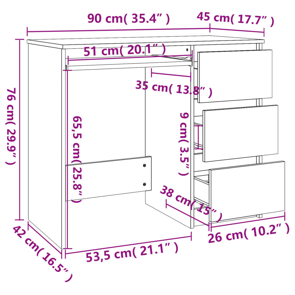 Secretária Alcis com 3 Gavetas - Branco - Design Moderno