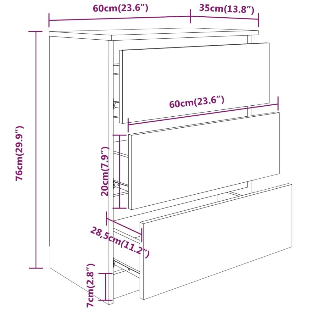 Cómoda Paris - Com 3 Gavetas - Cor Cinzento Cimento - 60x35x76 cm - Derivados de Madeira