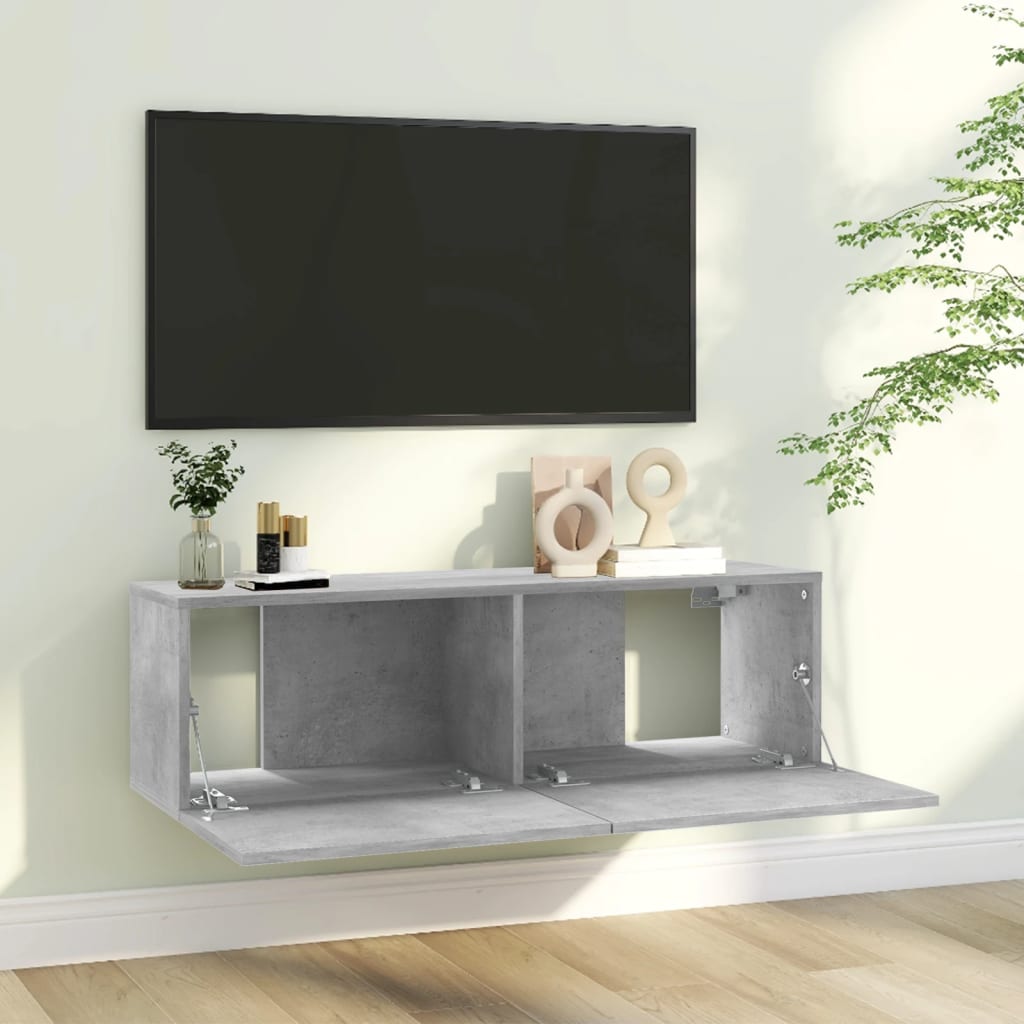 Móvel de TV Lude de Parede de 100cm - Cinzento Cimento - Design Moderno