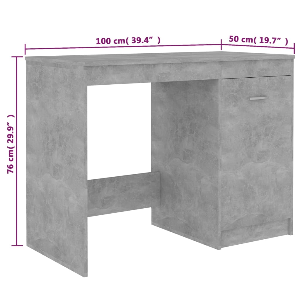 Secretária 100x50x76 cm contraplacado cinzento cimento