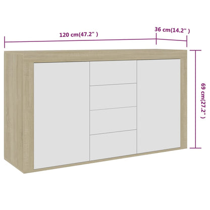 Aparador em contraplacado 120x36x69 cm branco e carvalho sonoma