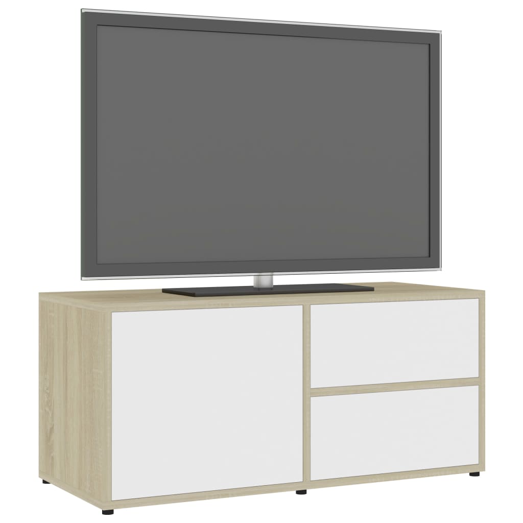 Móvel de TV 80x34x36 cm contraplacado branco e carvalho sonoma