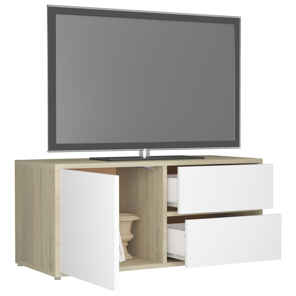 Móvel de TV 80x34x36 cm contraplacado branco e carvalho sonoma