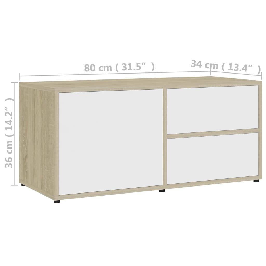 Móvel de TV 80x34x36 cm contraplacado branco e carvalho sonoma