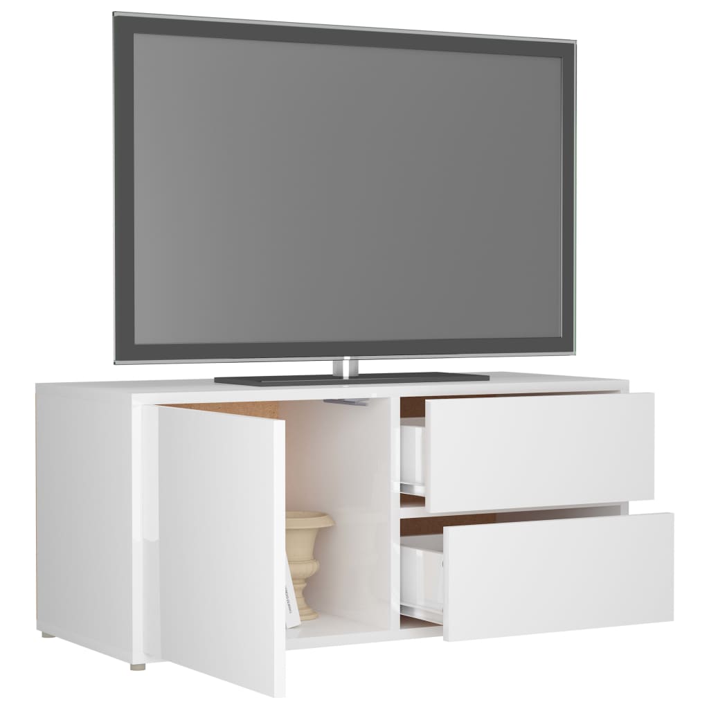 Móvel de TV 80x34x36 cm contraplacado branco brilhante