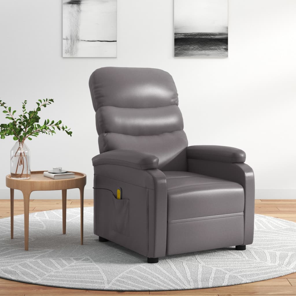 Poltrona Daile com 6 Pontos de  Massagens e Reclinação - Couro Artificial - Cinzento - Design Moderno