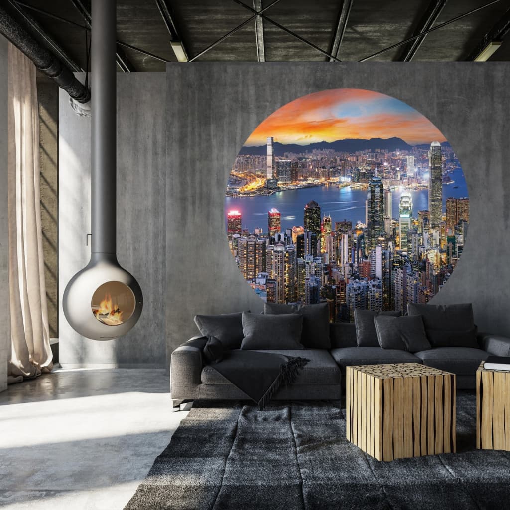 WallArt Papel de parede circular "Skyline by Night" 190 cm