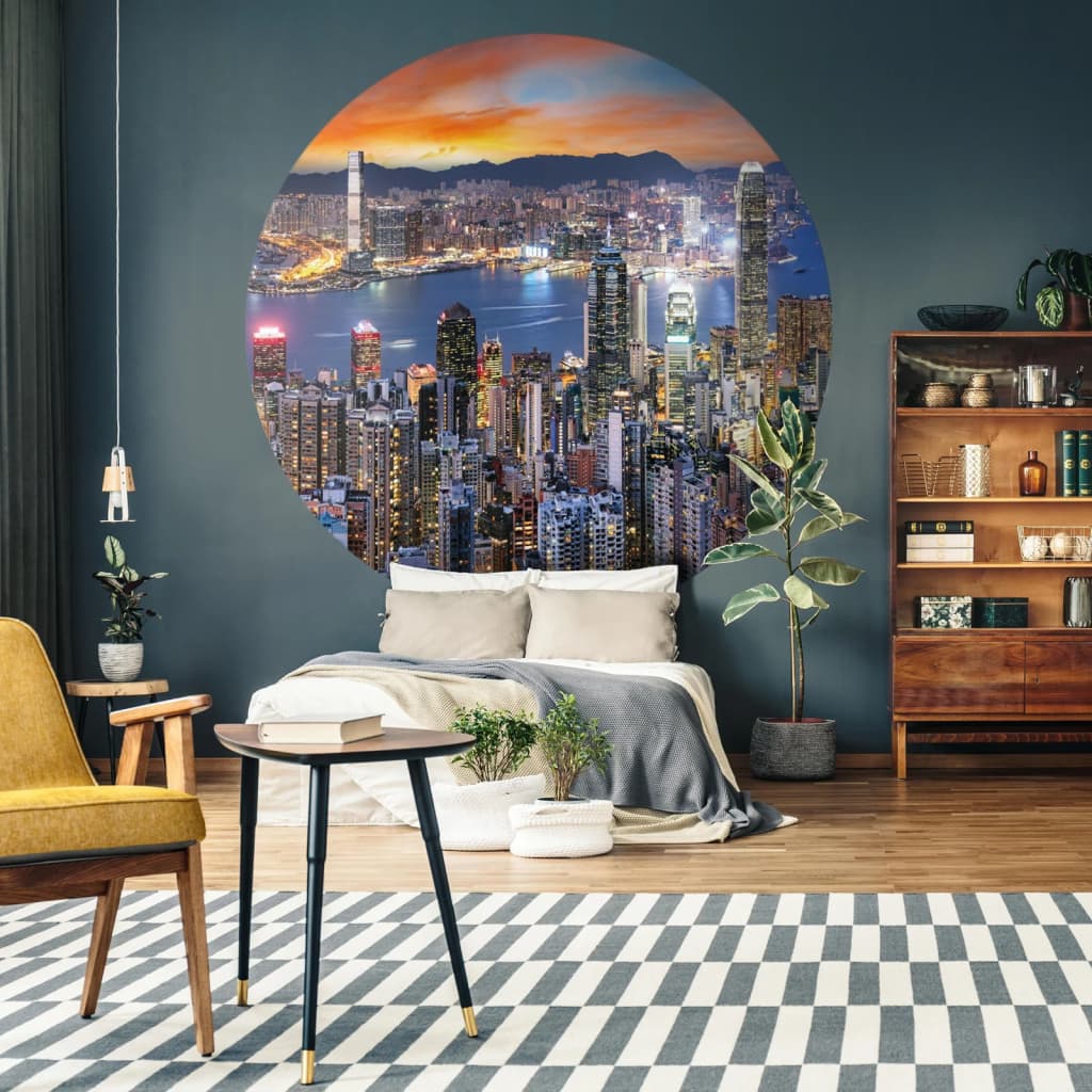 WallArt Papel de parede circular "Skyline by Night" 190 cm