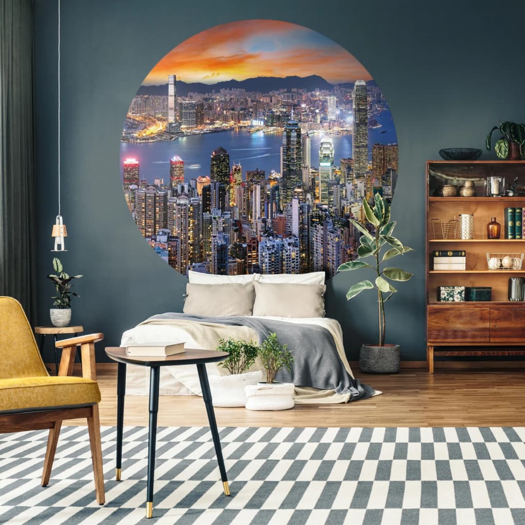 WallArt Papel de parede circular "Skyline by Night" 142,5 cm