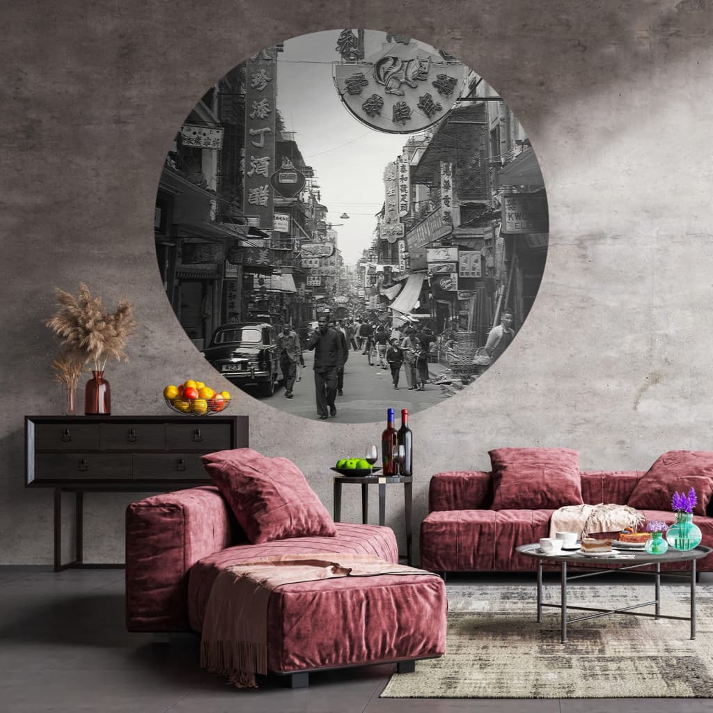 WallArt Papel de parede circular "Hong Kong the Old Days" 190 cm