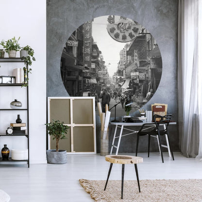 WallArt Papel de parede circular "Hong Kong the Old Days" 142,5 cm