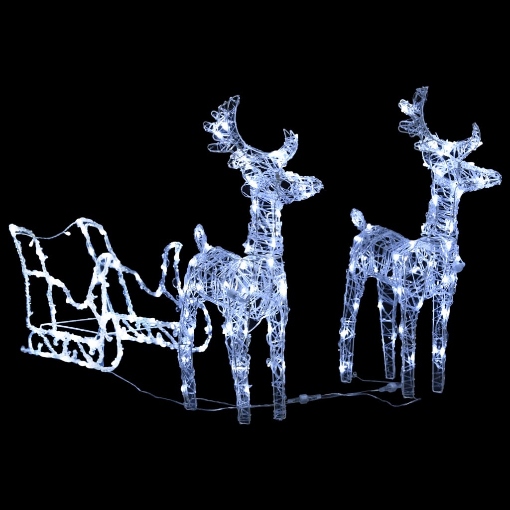 Decoração de Natal renas/trenó 160 luzes LED 130 cm acrílico