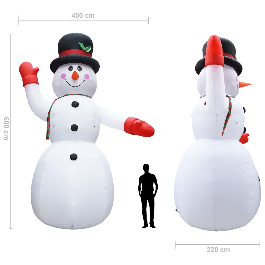 Boneco de Neve Insuflável de Natal com LED IP44 - 600 cm XXL