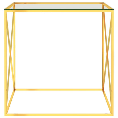 Mesa de centro 55x55x55 cm aço inoxidável e vidro dourado