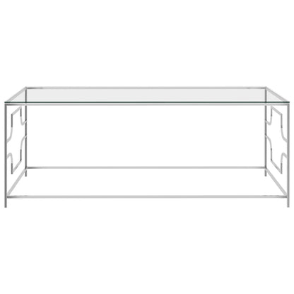 Mesa de centro 120x60x45 cm aço inoxidável prateado e vidro