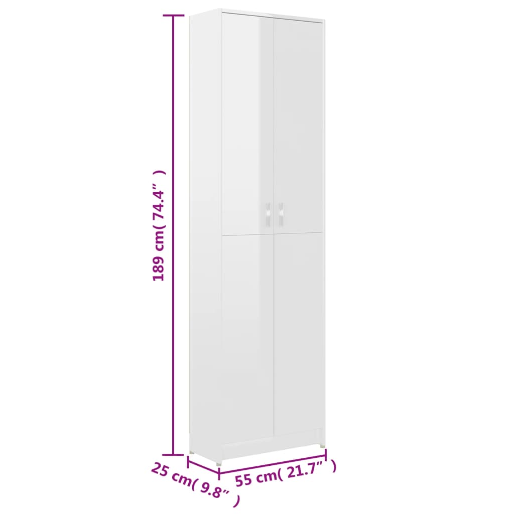 Roupeiro de corredor 55x25x189cm contraplacado branco brilhante