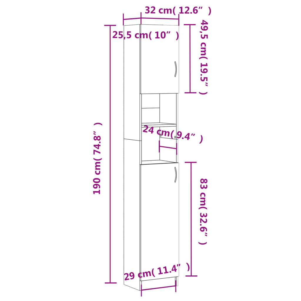 Armário Venga Alto de Casa de Banho com 190cm - Branco - Design Moderno