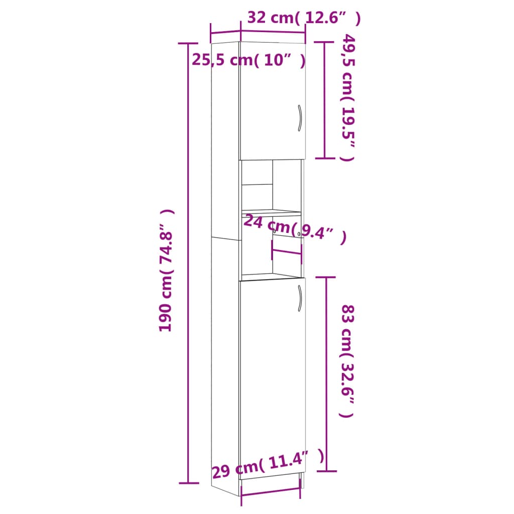 Armário Venga Alto de Casa de Banho com 190cm - Preto - Design Moderno