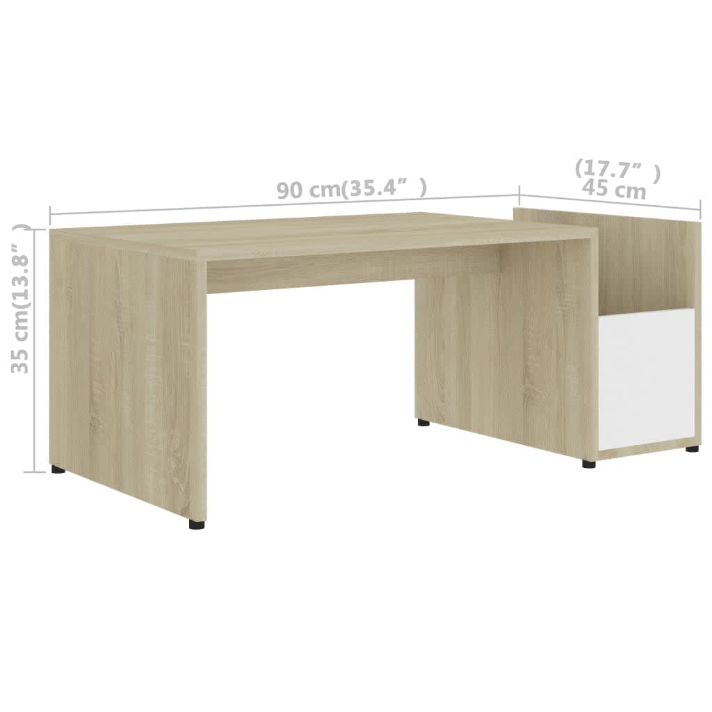 Mesa centro 90x45x35 cm contraplacado branco e carvalho sonoma