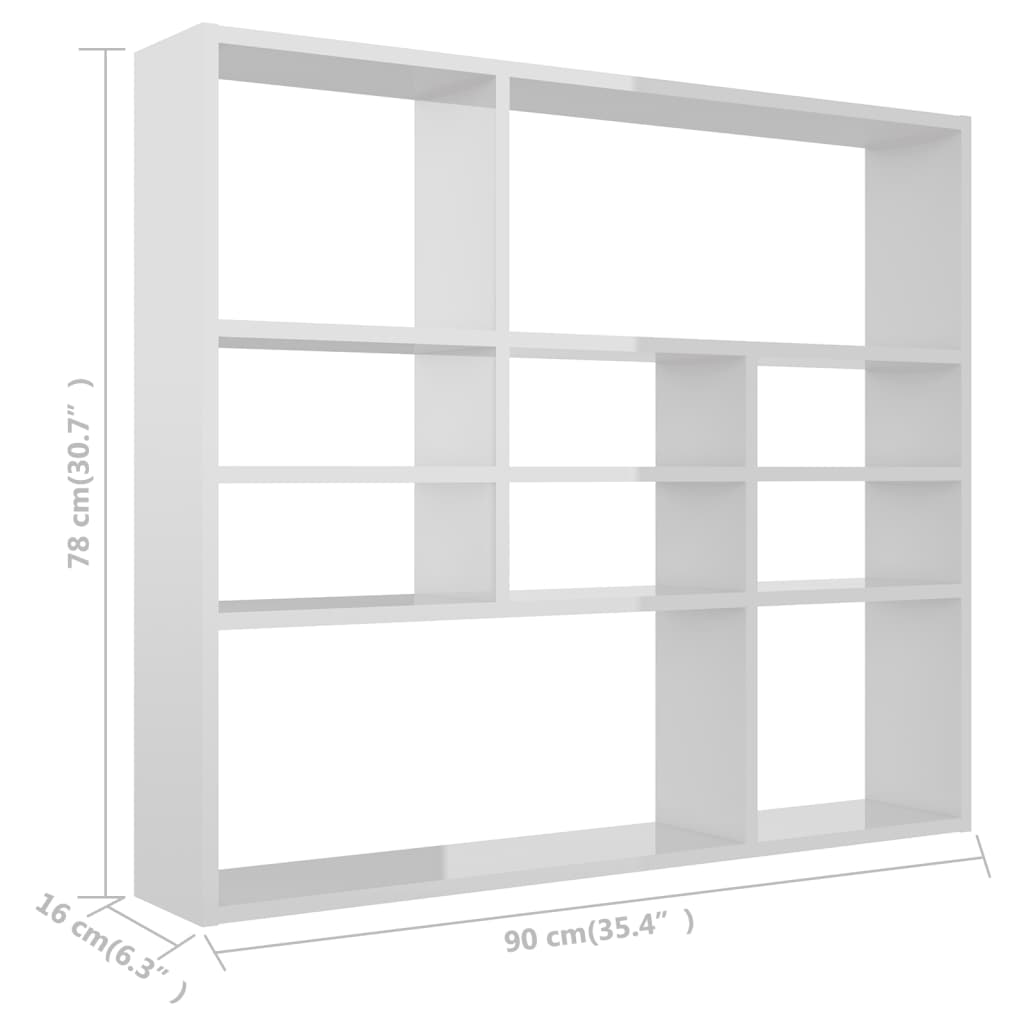 Estante de parede 90x16x78 cm contraplacado branco brilhante