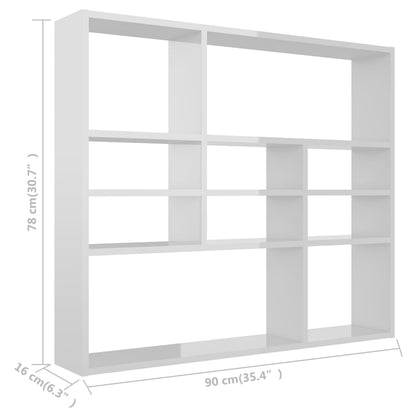 Estante de parede 90x16x78 cm contraplacado branco brilhante