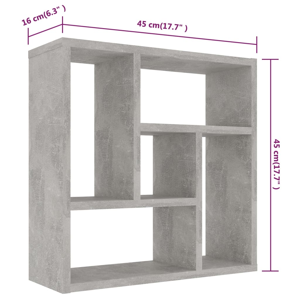 Estante de parede 45,1x16x45,1cm contraplacado cinzento cimento