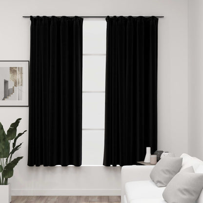 Cortinas opacas aspeto linho com ganchos 2 pcs 140x175 cm preto