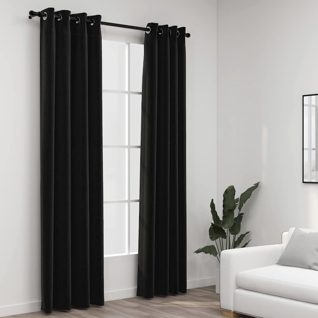 Cortinas opacas aspeto linho 2 pcs 140x225 cm antracite