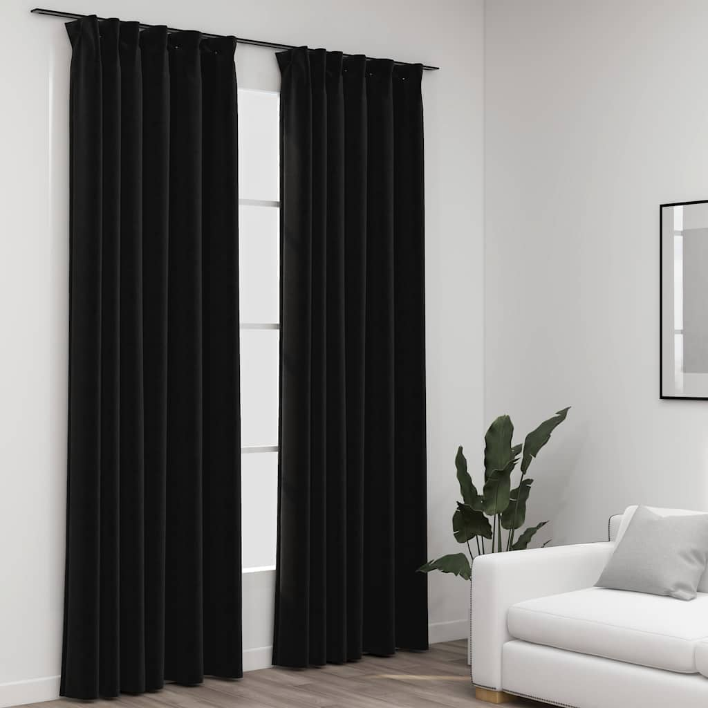 Cortinas opacas aspeto linho + ganchos 2pcs 140x225cm antracite