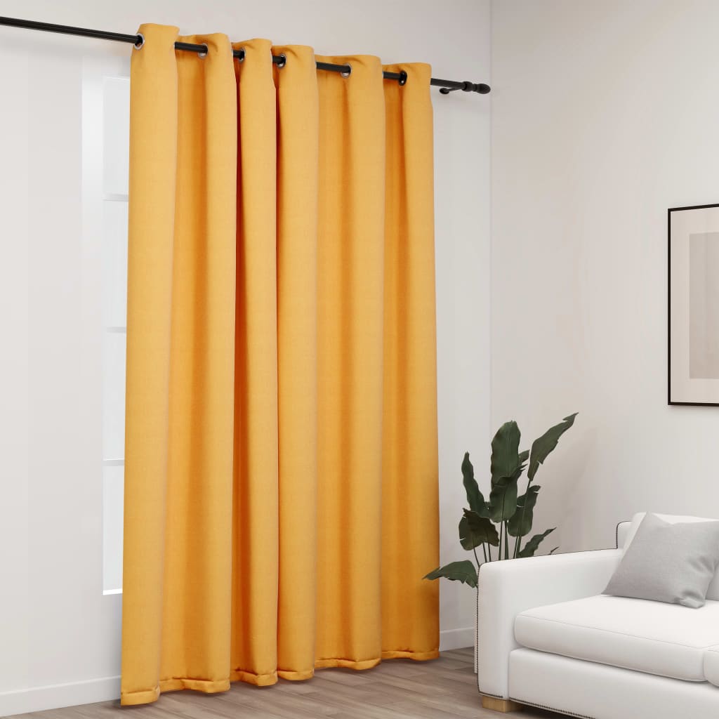 Cortina opaca aspeto de linho com ilhós 290x245 cm amarelo