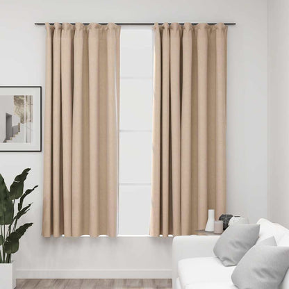 Cortinas opacas aspeto linho c/ ganchos 2 pcs 140x175 cm bege