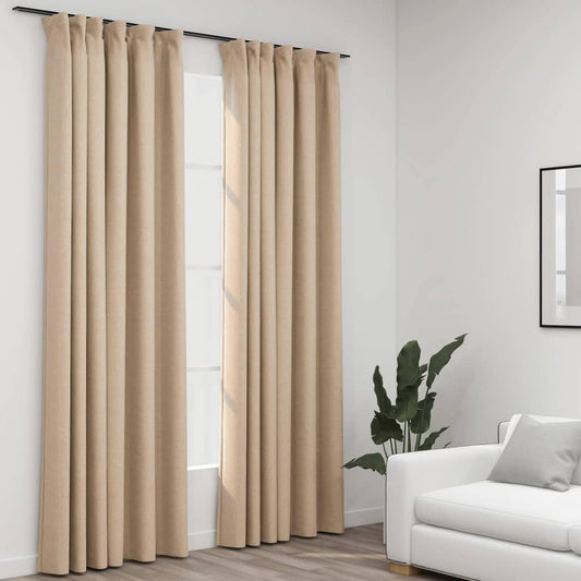 Cortinas opacas aspeto linho c/ ganchos 2 pcs 140x245 cm bege