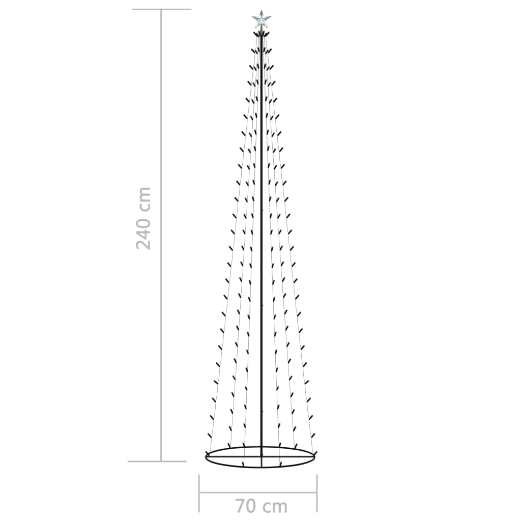 Árvore de Natal em cone c/ 136 luzes LED multicor 70x240cm