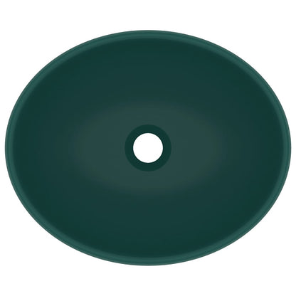 Lavatório luxuoso oval 40x33cm cerâmica verde-escuro mate