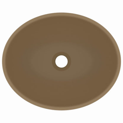 Lavatório luxuoso formato oval 40x33 cm cerâmica creme mate