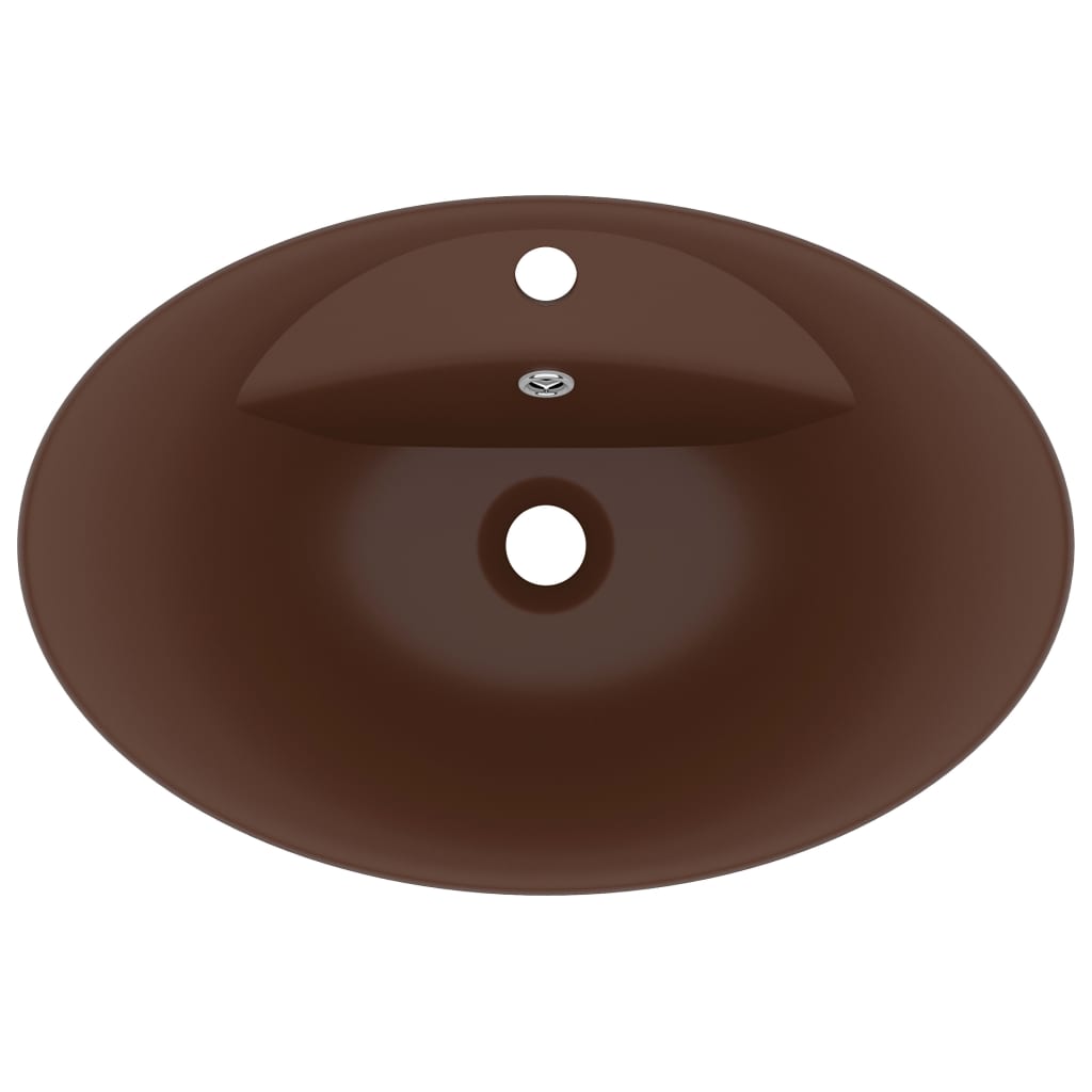 Lavatório luxuoso oval 58,5x39 cm cerâmica castanho-escuro mate