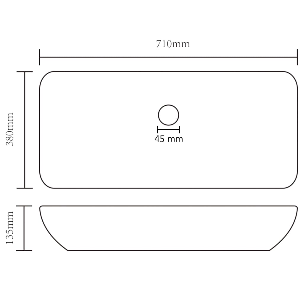 Lavatório luxuoso retangular 71x38 cm cerâmica branco mate