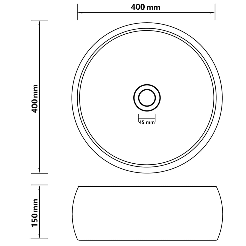 Lavatório luxuoso redondo 40x15 cm cerâmica cinzento-claro mate